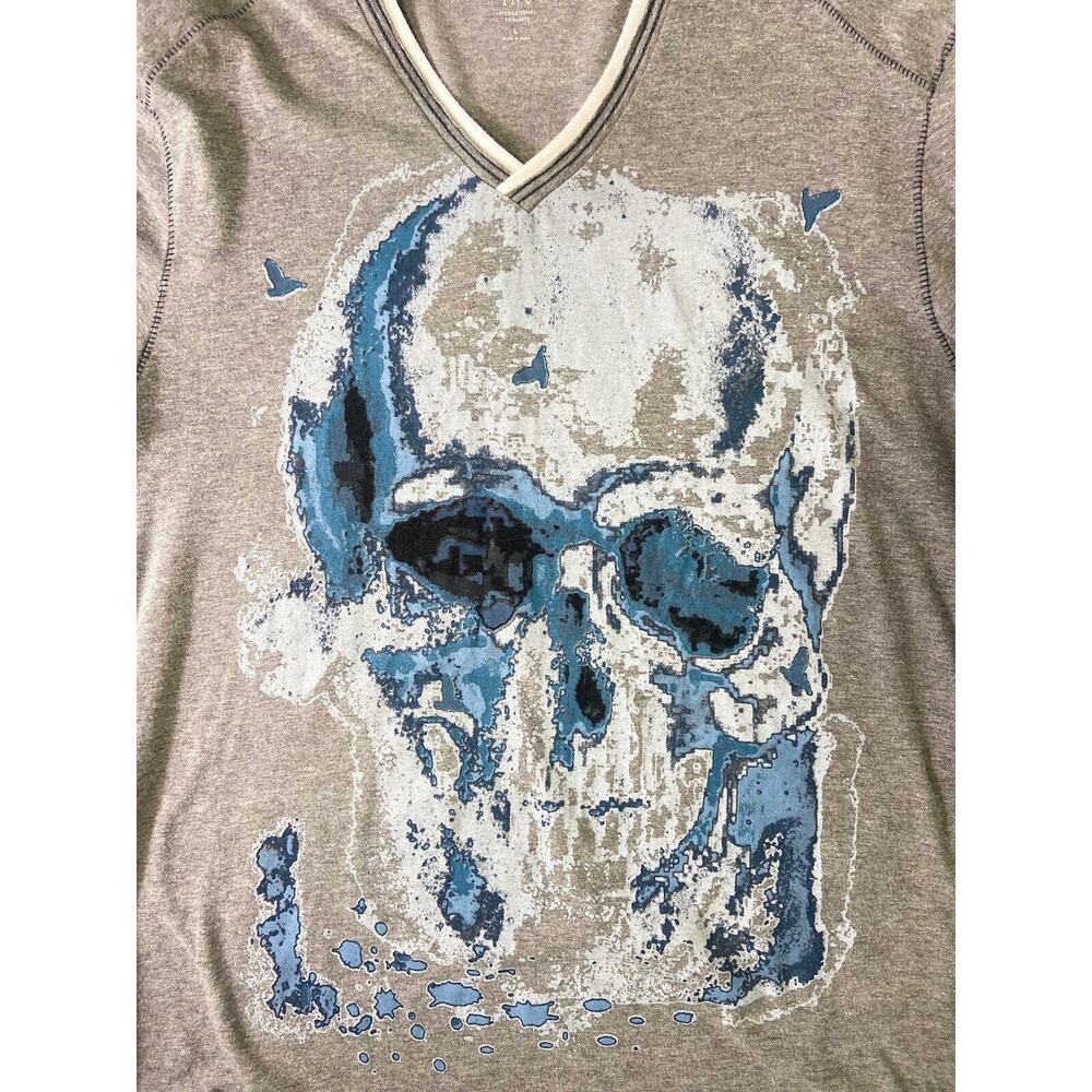 INC International Concepts Split V-Neck Short Sleeve Skull Gray T-Shirt Size L - Picture 5 of 7